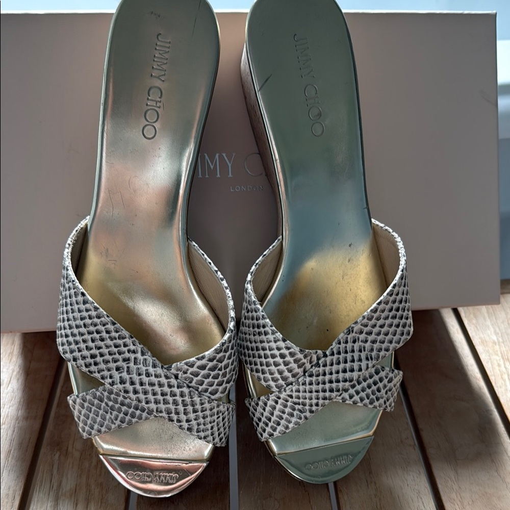 Jimmy Choo Women's Snakeskin Napa leather Slide Sandals - Cream
